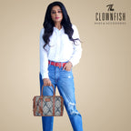THE CLOWNFISH Lorna Printed Handicraft Fabric Handbag for Women Office Bag Ladies Shoulder Bag Tote for Women College Girls (Bottle Green)