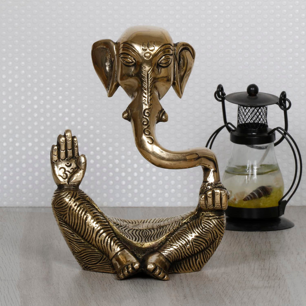ARTVARKO Brass Designer Ganesha Statue Modern Art Ganesh Ganpati Sitting Blessing Idol Sculpture for Home Diwali Puja Gifts 6 Inch