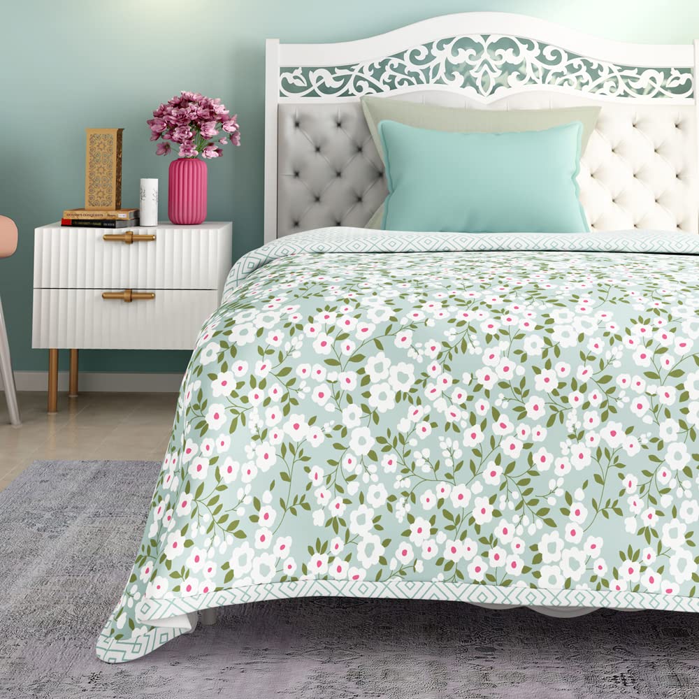 Wakefit Dohar Single Bed | 100% Cotton Blanket for Single Size Bed, Quilt | 110 GSM | Reverisible AC Blanket | 90x56 Inches - Sili Green Kafalo