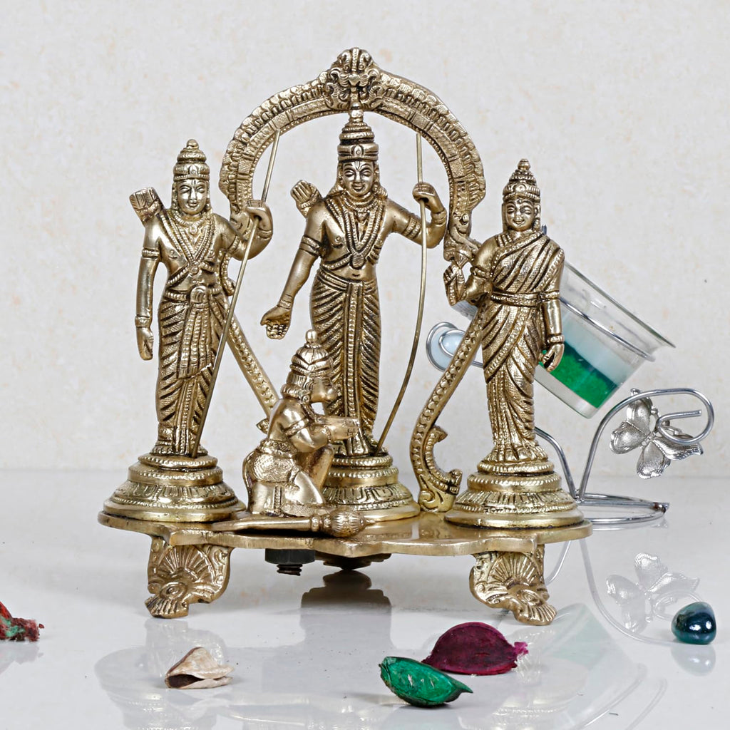 ARTVARKO Brass Ram Darbar Statue Shree Ram Ji Sita Laxman Hanuman Home Décor Puja Bhagwan Idol Murti for Mandir Temple 8 Inches