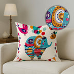 STITCHNEST Set of 2 Polycotton Cushion Covers – 24x24 Inches – Multicolor Elephant & Jungle Design – Fun and Vibrant Covers for Kids' Room, Sofa, or Living Area
