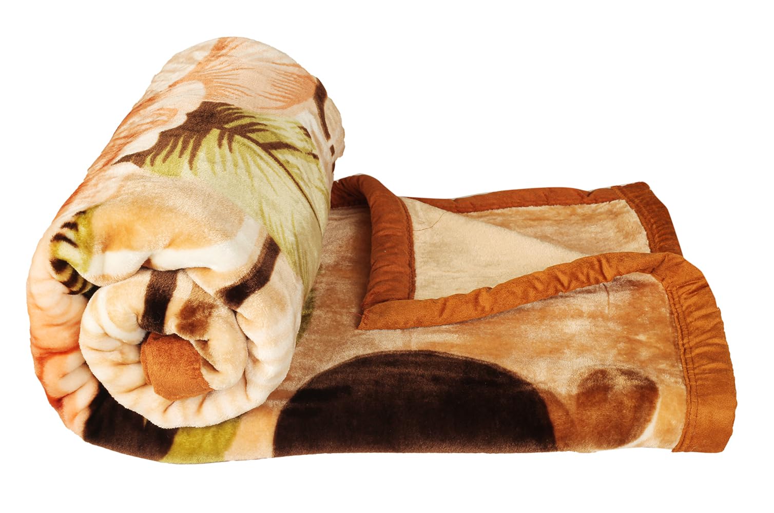 BSB HOME Super Soft Cloudy Printed Single Bed Blanket for Heavy Winter, Single Ply Mink Blanket King Size with 152 x 220 Cm – 2.5 Kg (Multicolour Beige Brown & Green, Pack of 1) Kafalo