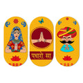 Artvibes Padharo Sa Rajasthani Art Wooden Wall Hanger for Home | Office | Living Room | Gift | Modern Decoration Items | Kitchen Wall Decor | Artworks (WH_9023N), Set of 3