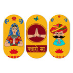 Artvibes Padharo Sa Rajasthani Art Wooden Wall Hanger for Home | Office | Living Room | Gift | Modern Decoration Items | Kitchen Wall Decor | Artworks (WH_9023N), Set of 3