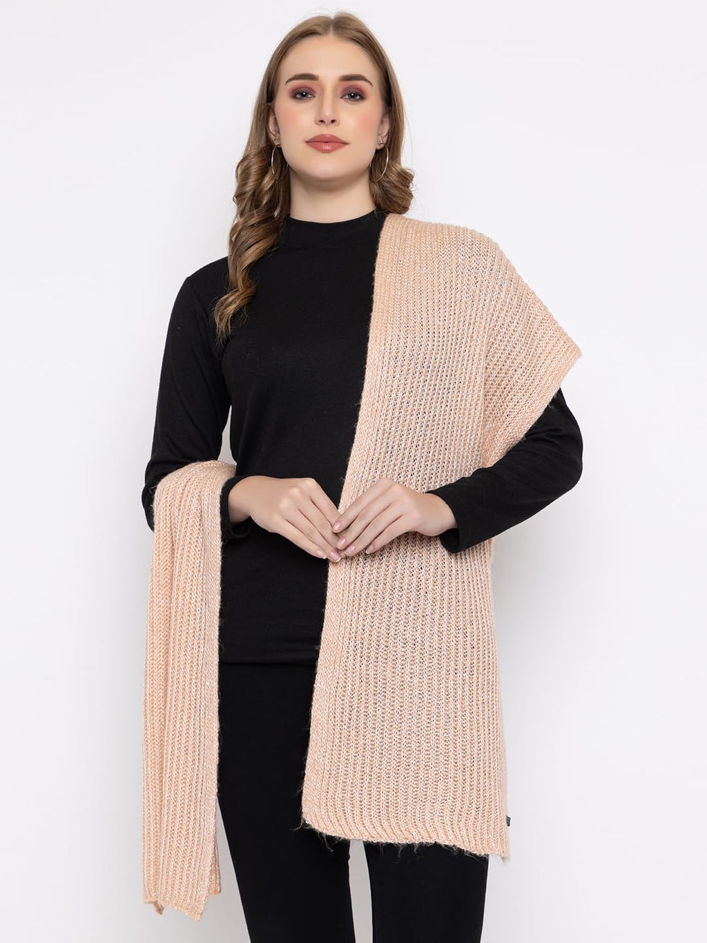 513 Women's Acrylic Woolen Solid Self Design Casual Warm Winter Wear Muffler Scarf Stole