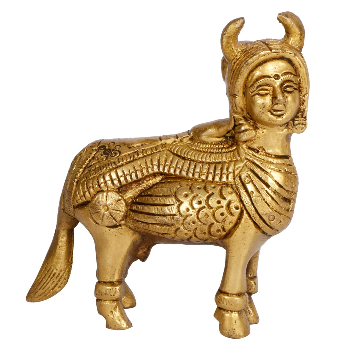 ARTVARKO Brass Kamdhenu Cow Statue for Religious Pooja and Home Decoration Showpiece Décor Office Temple Items 4 Inches