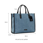 Miraggio Womens Denice Large Sized Tote Bag With Adjustable & Detachable Sling Strap And Top Handles | Fits Upto 16 Laptop | Tote Bags for Women For Office Use, Work (Denim & Black)