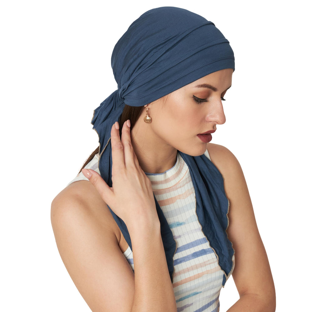 The Headscarves Women Bamboo Pre Tie Ultra Soft Slip on Scarf Headwear For Chemo Patient Free Size (HS107 Metallic)