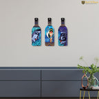 Artvibes Abstract Art Radha Krishna Decor Bottle Shaped Wooden Wall Hanging | Spiritual Decor Items | Wall Art Paintings | Wall Poster| Stylish Modern Artwork | Gift Items (WH_9504N), Set of 3