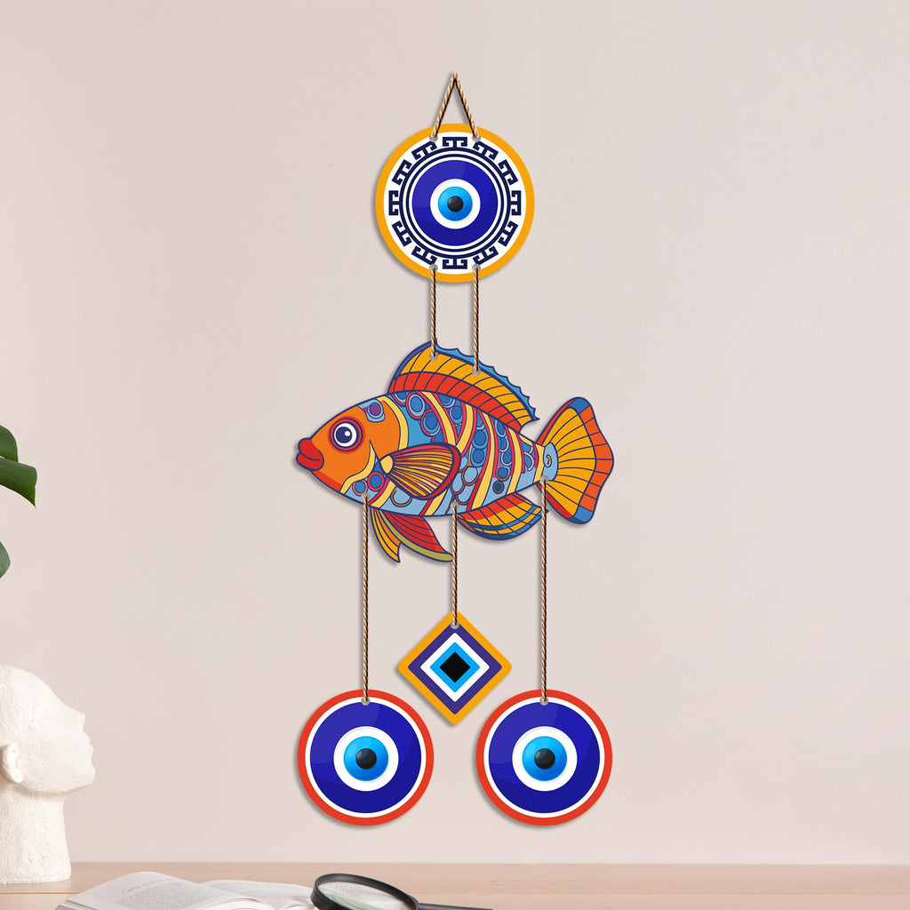 Artvibes Fish Nazar Battu Wall Hanging for Home Entrance | Evil Eye MDF Decorative Wall Art | Vastu Inspired Decor for Living Room | Office | Hallway | Lucky Charm Housewarming Gift (WH_8537N)