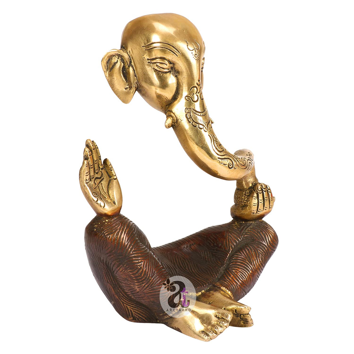 ARTVARKO Brass Trunk Ganesha Idol for Home Decor Office Desk Diwali Gift Pooja House Entrance Good Luck 8 Inches
