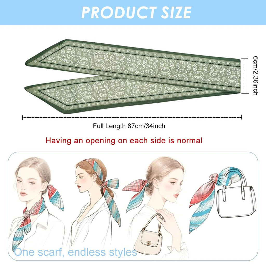 SANNIDHI 4 Pcs Hair Scarf for Women, Floral Twilly Bag Ribbon 34''x2.4''