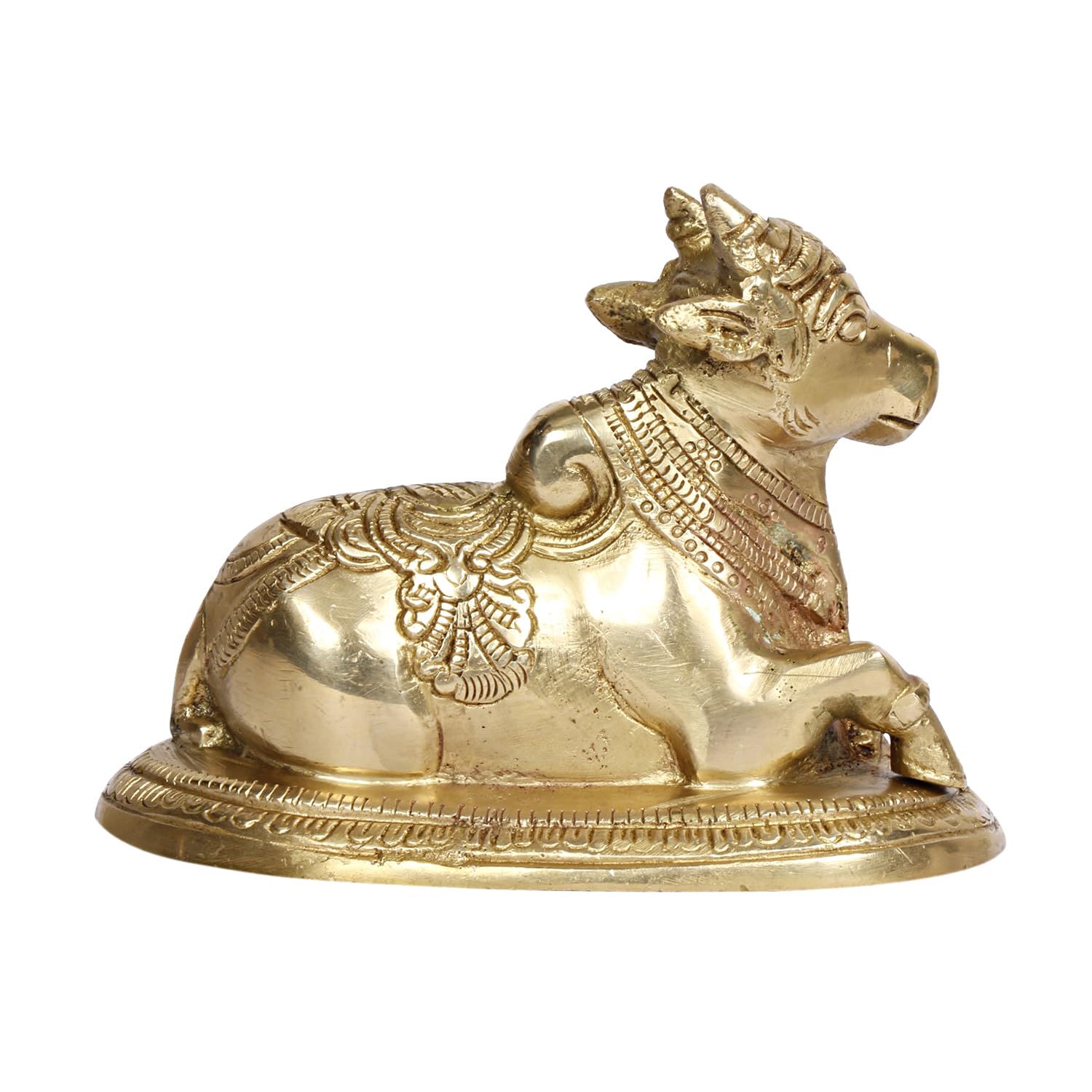 SVARUP Brass Nandi Shiv Ji Parvati Vehicle Bull Statue Idol Shiva Devotee Puja and Decor 5.5 Inches Gold Color 1 Pcs