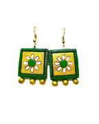 Terracotta Necklace Earrings Set for women and girls | Handmade Jewellery Necklace | Traditional Terracotta Jewellery Necklace Earring Set for party | occasion Daily use | Green and Yellow Floral Design | 1 set
