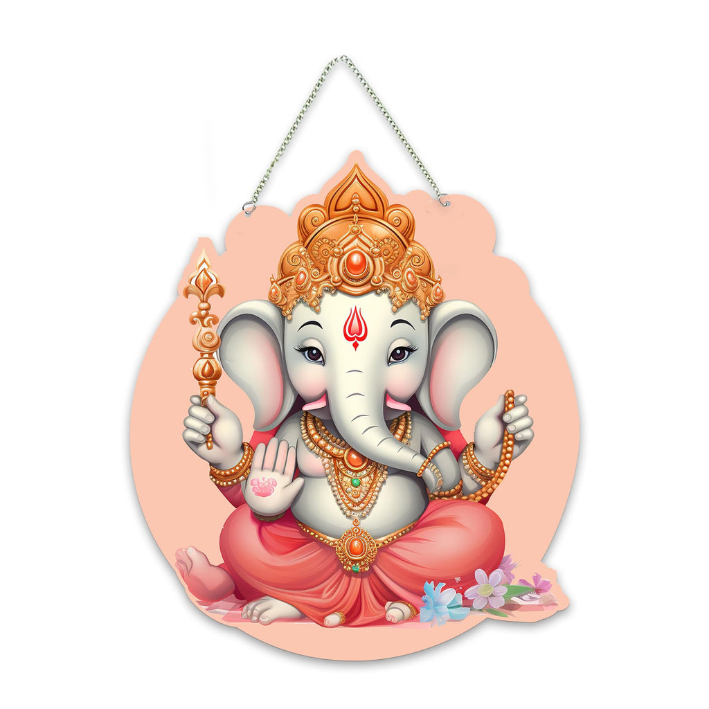Artvibes Bal Ganesha Auspicious Wooden Art Work Wall Hanging For Good Luck Properity Vastu | Spiritual Decor Items | Paintings | Wall Illustrations| Stylish Modern Decor Item | Gift Items (WH_8605N)
