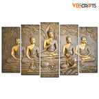 VIBECRAFTS 5 Pieces Buddha In Thailand Temple Canvas Wall Painting For Home|Office|Living Room|Gift (PTVC5Pcs2_6510)