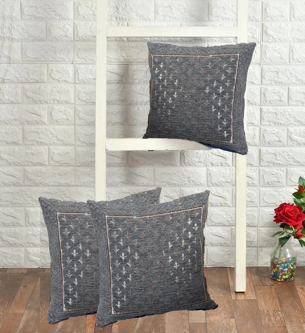 DECOMIZER Jacquard Geomteric Cushion Covers 24 inch x 24 inch Set of 3 Ethnic Motifs Cushion Covers,Design- Star,Color- Grey-240 TC