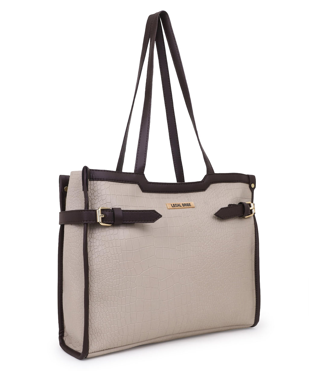 LEGAL BRIBE Stylish Buckle Tote Bag (Off white)