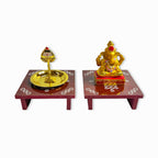 R K Enterprises Puja Chowki | Traditional Chowki with Kolam Design | Wooden Pujja Chowki | Traditional & Durable Decorative for Small Puja Manai Stand at Home | Pack of 4 | Pooja Manai