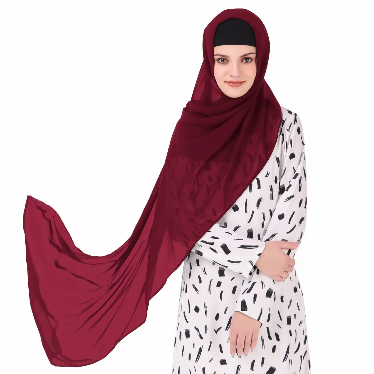 MyBatua Long Hijab in Breathable Soft Georgette large Head Wrap, Wholesale Price, 1pc Scarf HJ-020 (50x180 cm, Maroon)