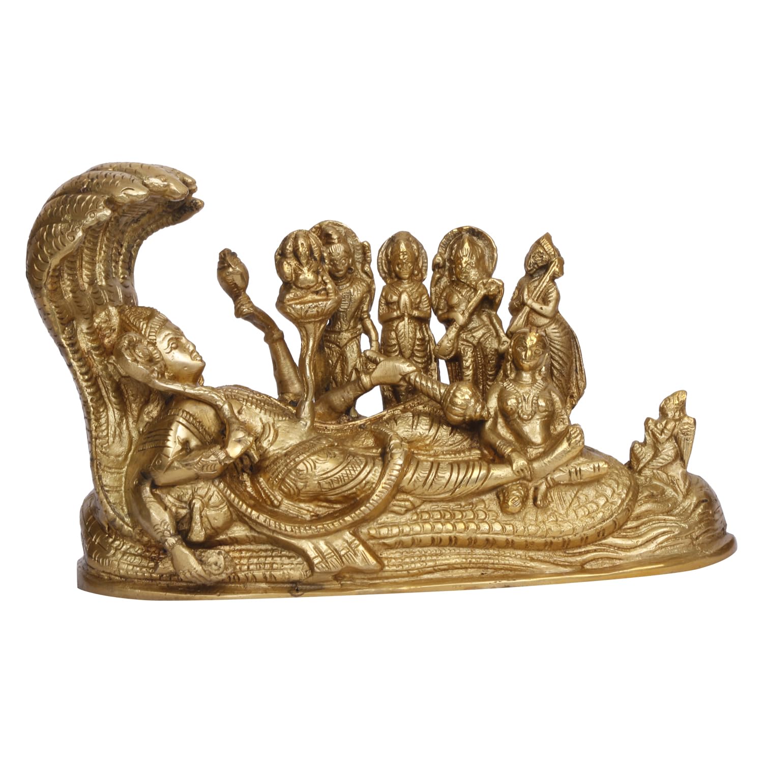 ARTVARKO Vishnu Parivar (Vishnu, Shiv, Brahma, Laxmi, Saraswati, Yama, Garud, Narad, Naag Devi) Brass Idol Showpiece L8xB3 xH3 Inches