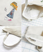 Zibuyu Tote Bag Cotton Canvas Washable for College White 1 Pc