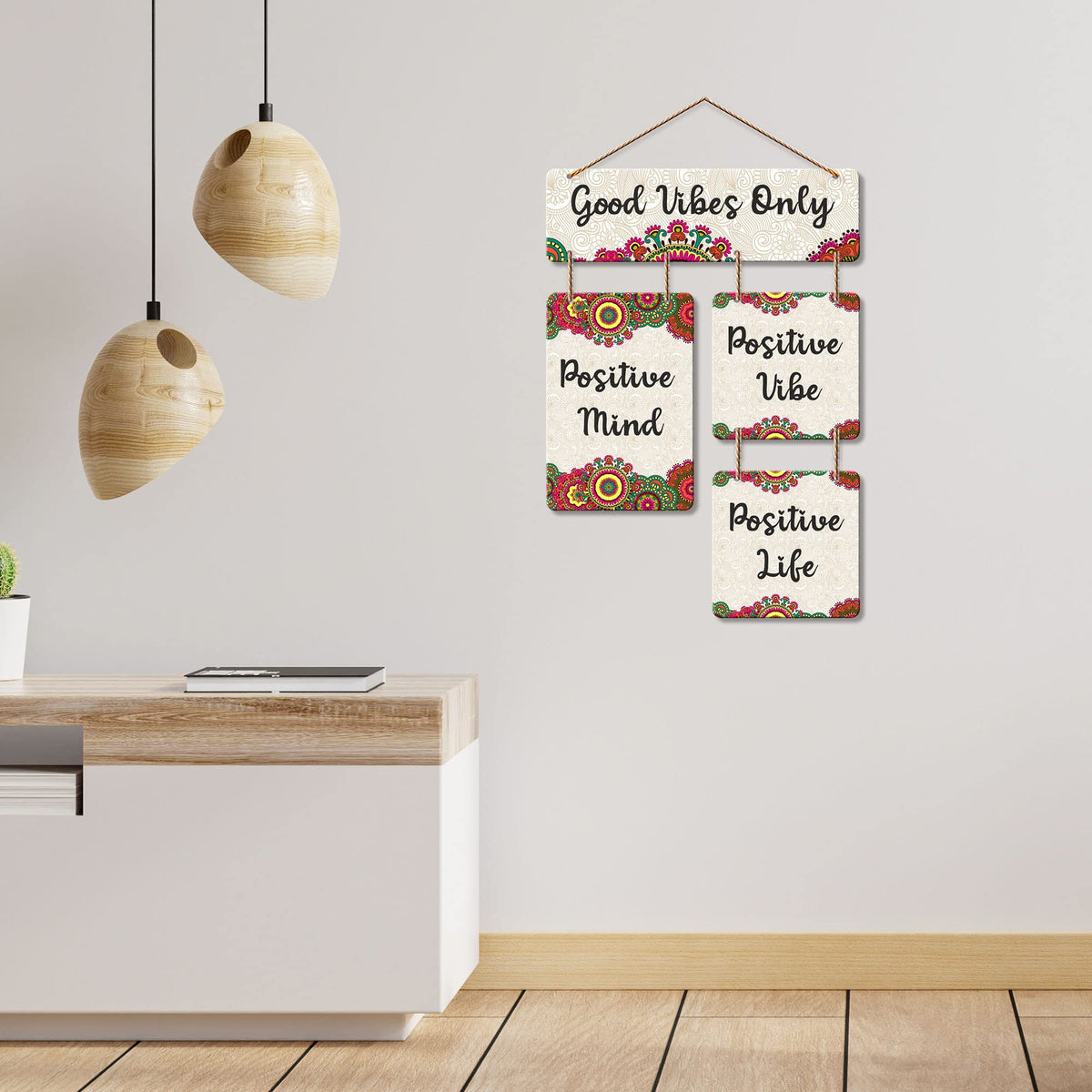 Artvibes Positive Vibes Positive Life Decorative Wall Hanging Ornaments | Quotes Decor Item | Wall Poster | Office Decor | Wall Art Print | Inspirational Quotes | Gift Items (WH_6510N)