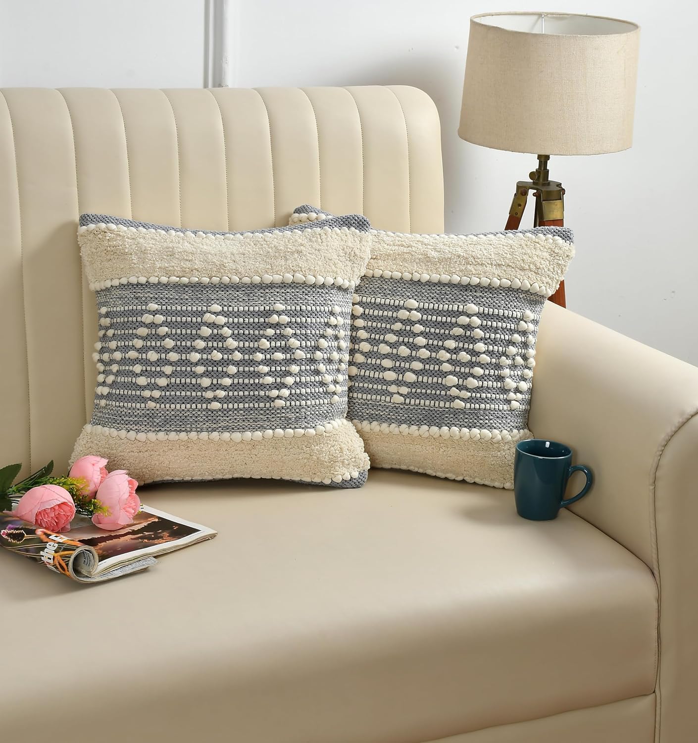 Furnistitchs Premium Decorative Throw Cushion Pillow Cover Boho Home Decor - Living Room Bedroom Couch Sofa Cushion Covers 16 inch x 16 inch (2, Grey Kites)
