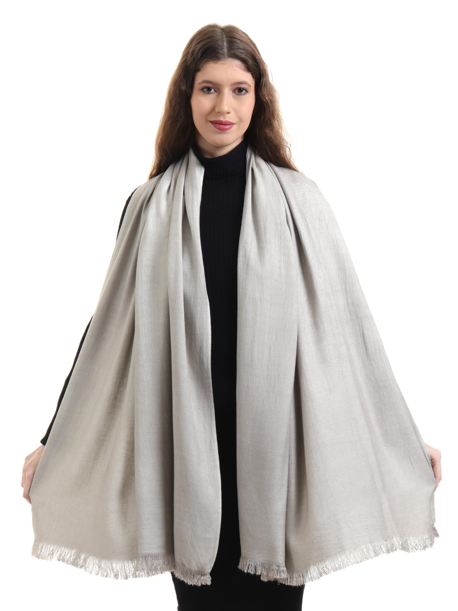 EH Viscose Pashmina Female Scarf For Women, Twill Weave, Thick, Solid Color Wraps, All Weather, Large, Warm, Very Soft Pashmina Feel Scarves (LIGHT GREY)