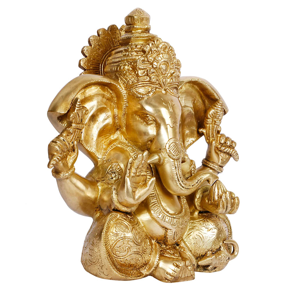 ARTVARKO Brass Lord Ganesha Murti in Blessing Posture Sitting Big Ear Ganesh Bhagwan Idol Ganpati Metal Statue for Home Office Gift(LxBxH 9x5.5x9.5 Inch,5,2 Kg)