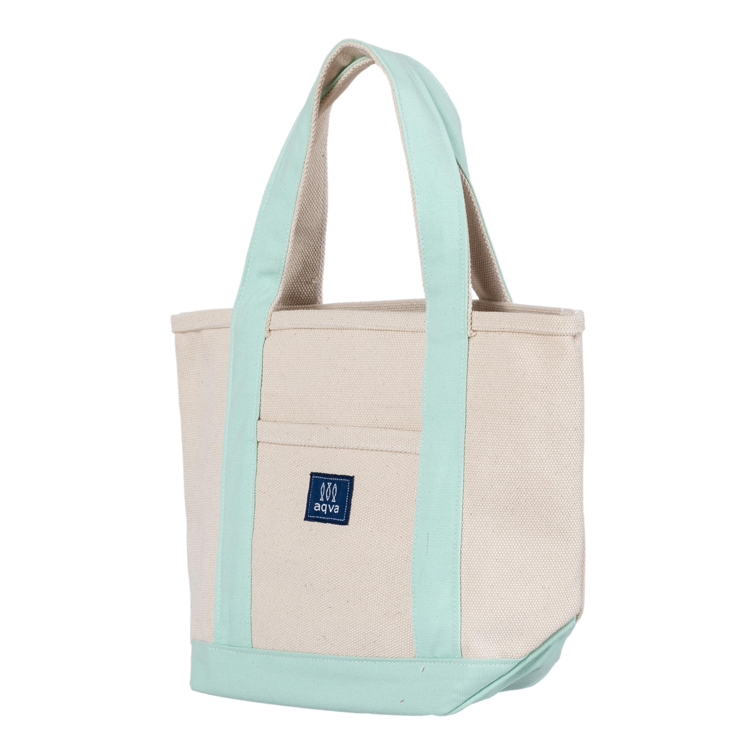 AQVA Cotton Canvas Mini Tote Bag for Women with Side Pockets| Trendy Stylish Multipurpose Handbag with Zipper | Shoulder Bag for Shopping, Beach, Travel and Work | Teal