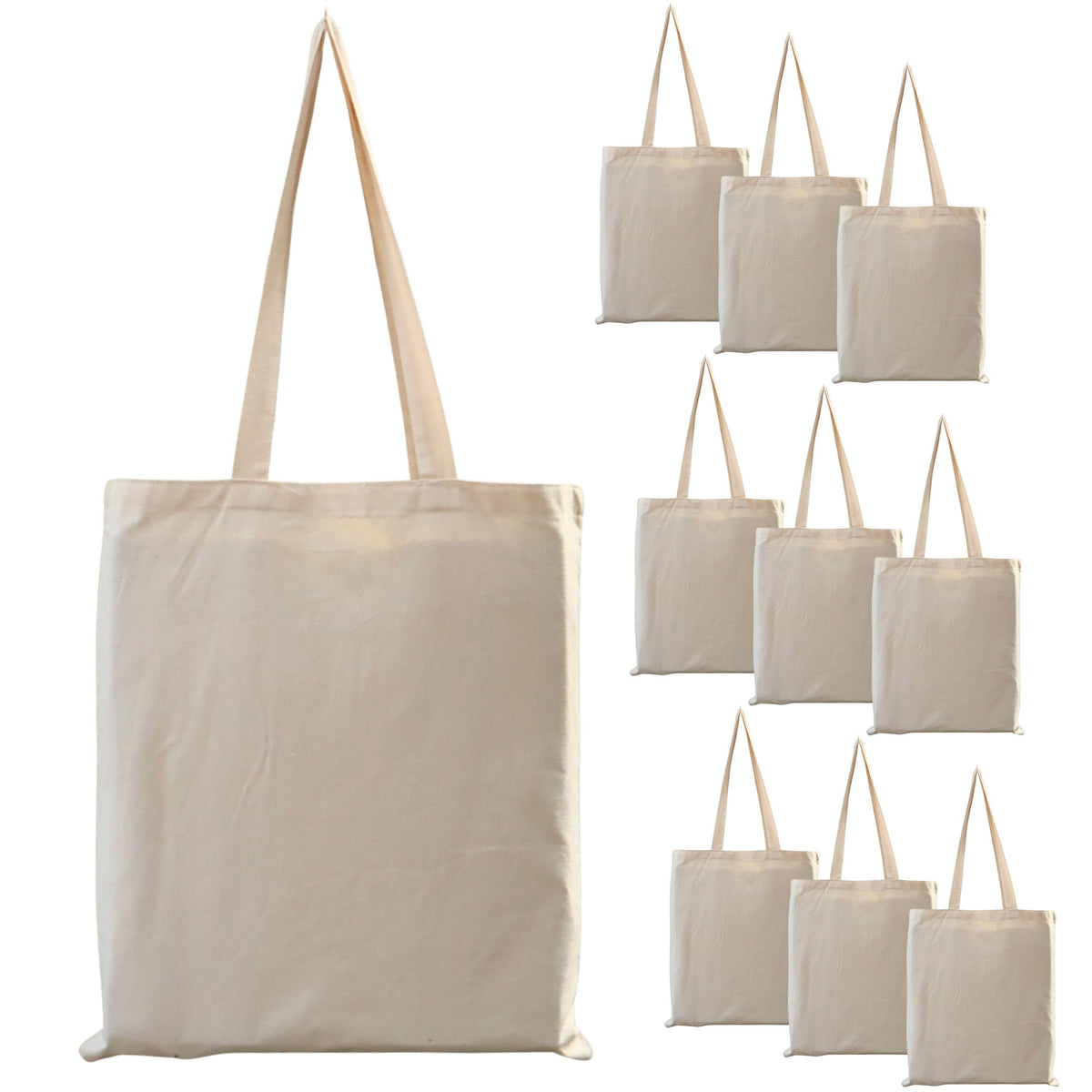 Prakriti Maitri Shopping Cotton Plain Tote Bags 14/16 inch with Long Handles| Grocery Bag | 15 kg Carrying Capacity | Unisex | Easy to Wash | Professionally Stitched | Pack of 10 for Men and Women