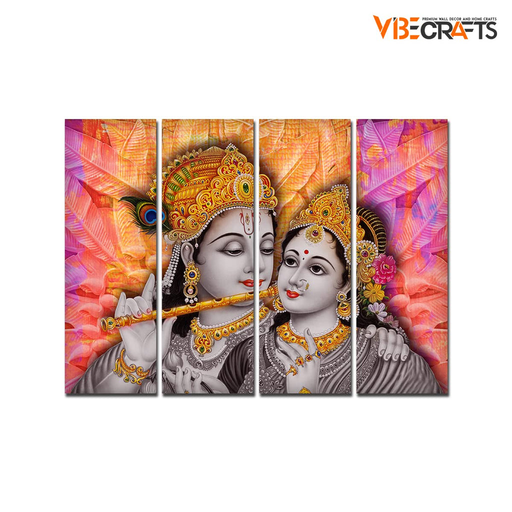 VIBECRAFTS Shree Radha Krishna 4 Pieces Canvas Wall Painting Fitted With Wooden Frame For Home | Office | Living Room | Gifts (PTVC4Pcs1_13504)