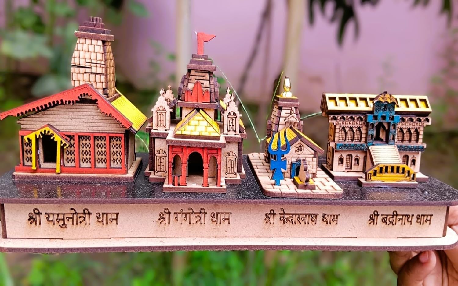 SriMaa Ventures Handcrafted Wooden Char Dham Mandir 3D Replica for Home Temple, Car Dashboard