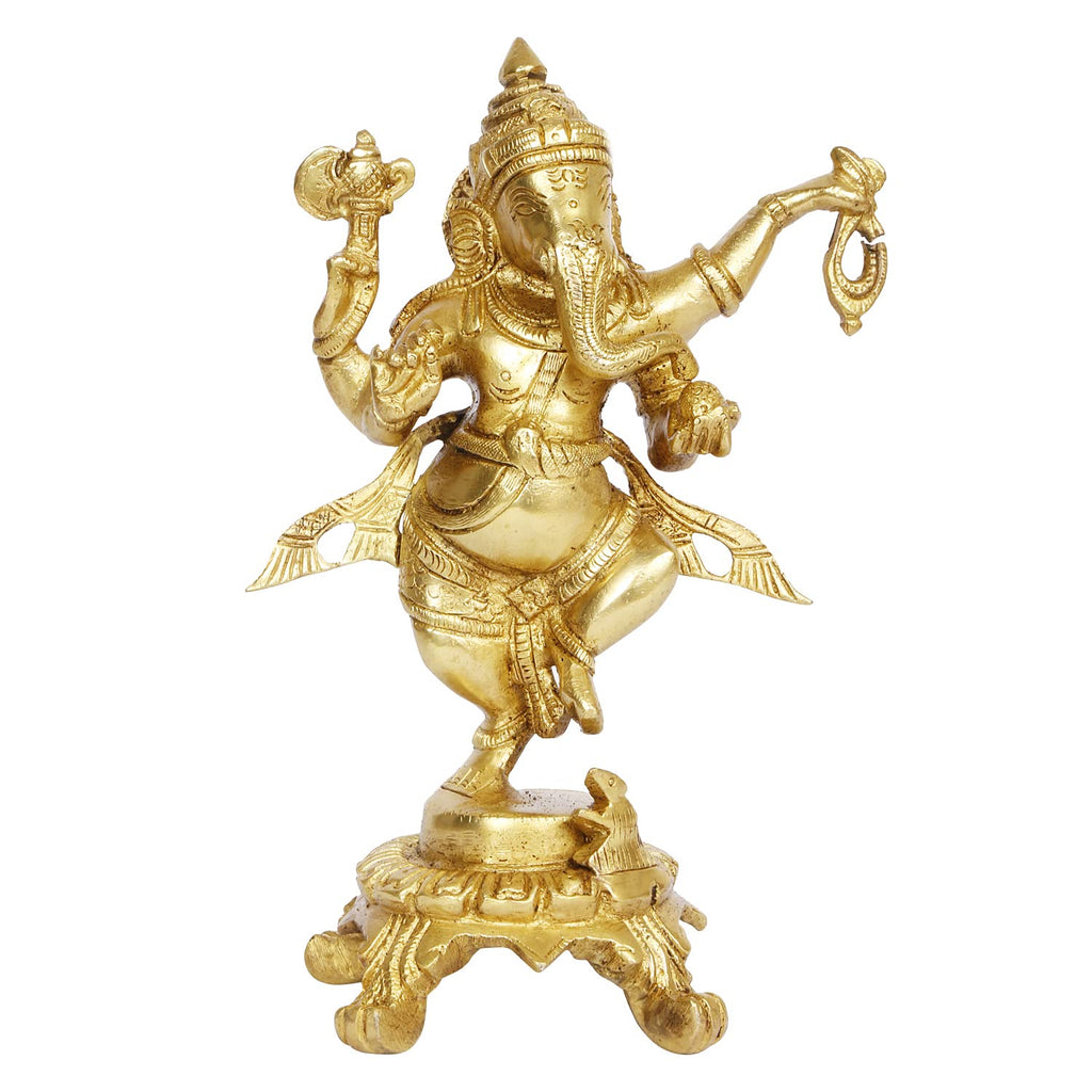 ARTVARKO Brass Ganesha Bhagwan Idol Dancing Ganesh Standing Statue Ganpati Murti for Temple Puja Home Entrance Décor Luck Gift Height 8 Inch