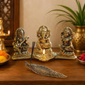 KridayKraft Laxmi Ganesh Saraswati Idol Decorative Platter with Diya and Agarbatti Stand – Perfect Diwali Gift for Pooja, Home Décor, and Festive Celebrations