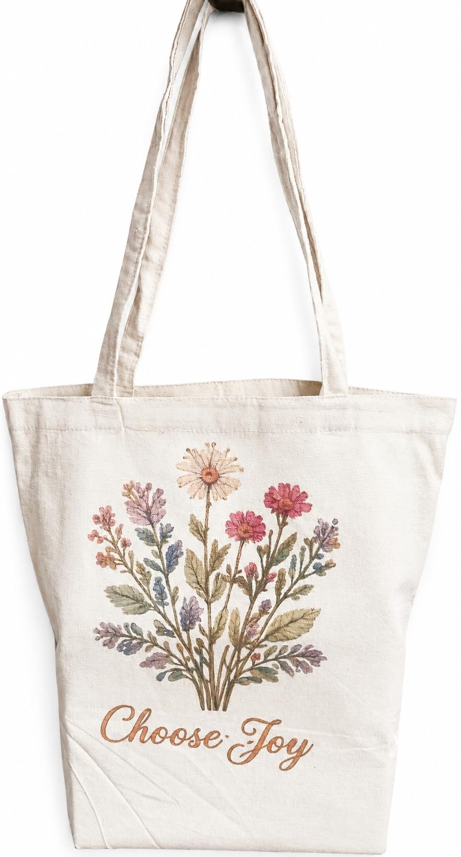 Cotton Canvas Tote Bag, Natural, 100% Cotton, Large, Shopping & Daily Use, Single Compartment, Printed, 330 GSM (Floral Design – Choose Joy)