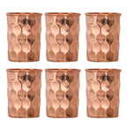 INDIAN ART VILLA Pure Copper Plain Glass with Diamond Hammered Design, Drinking Serving Water, Yoga Ayurveda, Volume-300 ml, Pack of 6