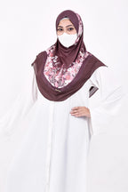 Markaz Hijab Printed Malaysian Instant Hijab for Women | Floral Border Design | Ready to Wear Modest Fashion Headscarf | Elegant Muslimah Style (DARK BROWN, M (25))