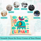 GLUN® Set of 5 Polycotton Cushion Covers, Multicolour Bohemian Elephant Print, 16 x 16 Inch Size Covers, Playful Cushion Covers for Sofa & Living Room Decor