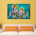 VIBECRAFTS 2 Pieces Beautiful Shree Radha Krishna Canvas Wall Painting Fitted With Wooden Frame For Home | Office | Living Room | Gifts(PTVC2Pcs1_17509)
