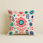 STITCHNEST Folk Art Satin Cushion Covers Peacock & Botanical Motif, 16x16 Inches, Decorative Set for Living Room (Pack of 2)