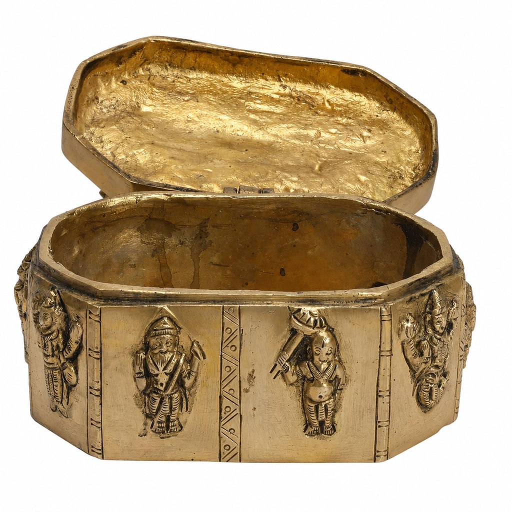 ARTVARKO Brass Jewellery Box Organizer Dashavatar Laxmi Vishnu Ten Incarnations Handicraft Gold Storage Box(LxBxH 15x11x8 cm)
