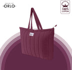 HOUSE OF ORLO Quilted 100% Cotton Waffle Weave Handmade Tote Bags with Zipper and Double Handles for Women Ideal for College, Travel, Work and Daily Use (Burgundy)