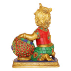 SVARUP Brass Shri Krishna Makhan Chor with Matki Kishan Bhagwan Murti Lord Krishna with Makhan Statue Height 7 Inch Weight 2.5 Kg Multicolor