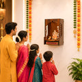Gift Kya De Wooden Temple for Home Wall Mounted | LED Light Compact Pooja Mandir for Office, Flat, Living Room | Minimal Design Pooja Stand (DIY- H-16 x L-10 x W-7 Inch) (Modern Glow)