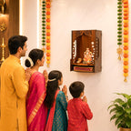 Gift Kya De Wooden Temple for Home Wall Mounted | LED Light Compact Pooja Mandir for Office, Flat, Living Room | Minimal Design Pooja Stand (DIY- H-16 x L-10 x W-7 Inch) (Modern Glow)