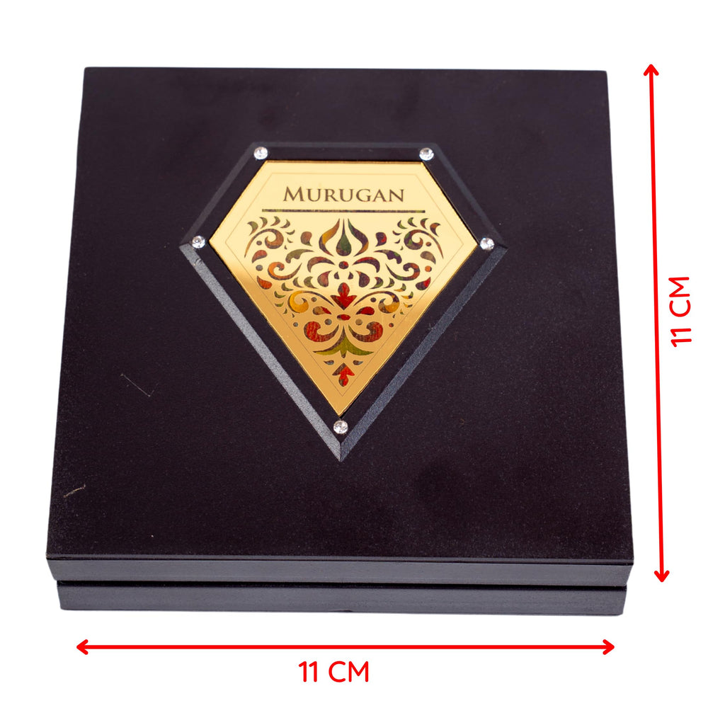 anciently Murugan Pocket Temple with Charan Paduka for Diwali Gift, House Warming Gifts, Return Gift Puja Box (Square Shaped, Gold Plated, 1 Piece)
