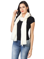 MUFFLY Fine Blended Ultra Soft & Warm Wool Silk Unisex Pashmina Shawl, Stole & Wrap with Hanger (Cream white)