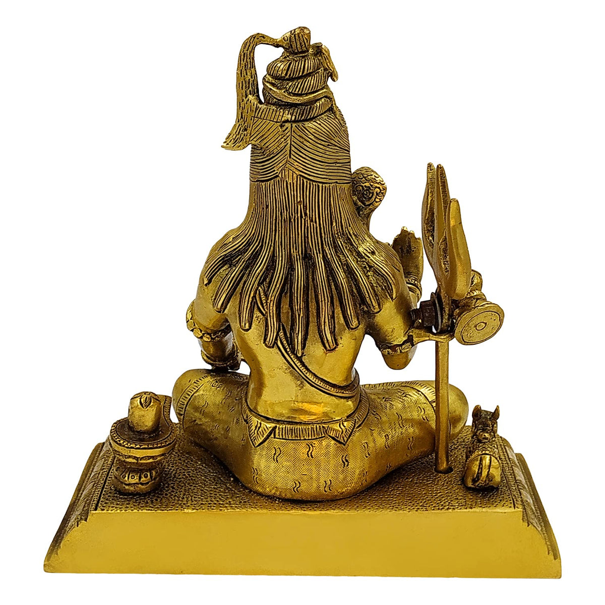 ARTVARKO Brass Shiva Murti Sitting Nandi Shivling Wearing Rudraksha Mala with Trishul and Damru Mandir Mahashivaratri Gift 10 Inch